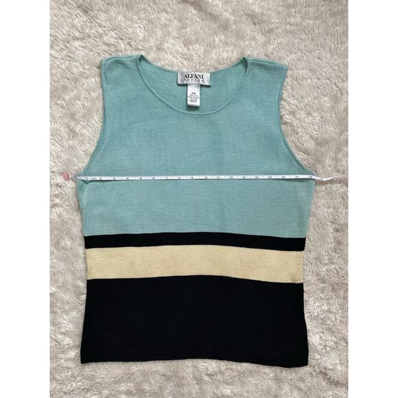 Vintage 100% Silk Alfani Colorblock Blue Black Yellow Knit Tank Top Retro - Picture 8 of 8